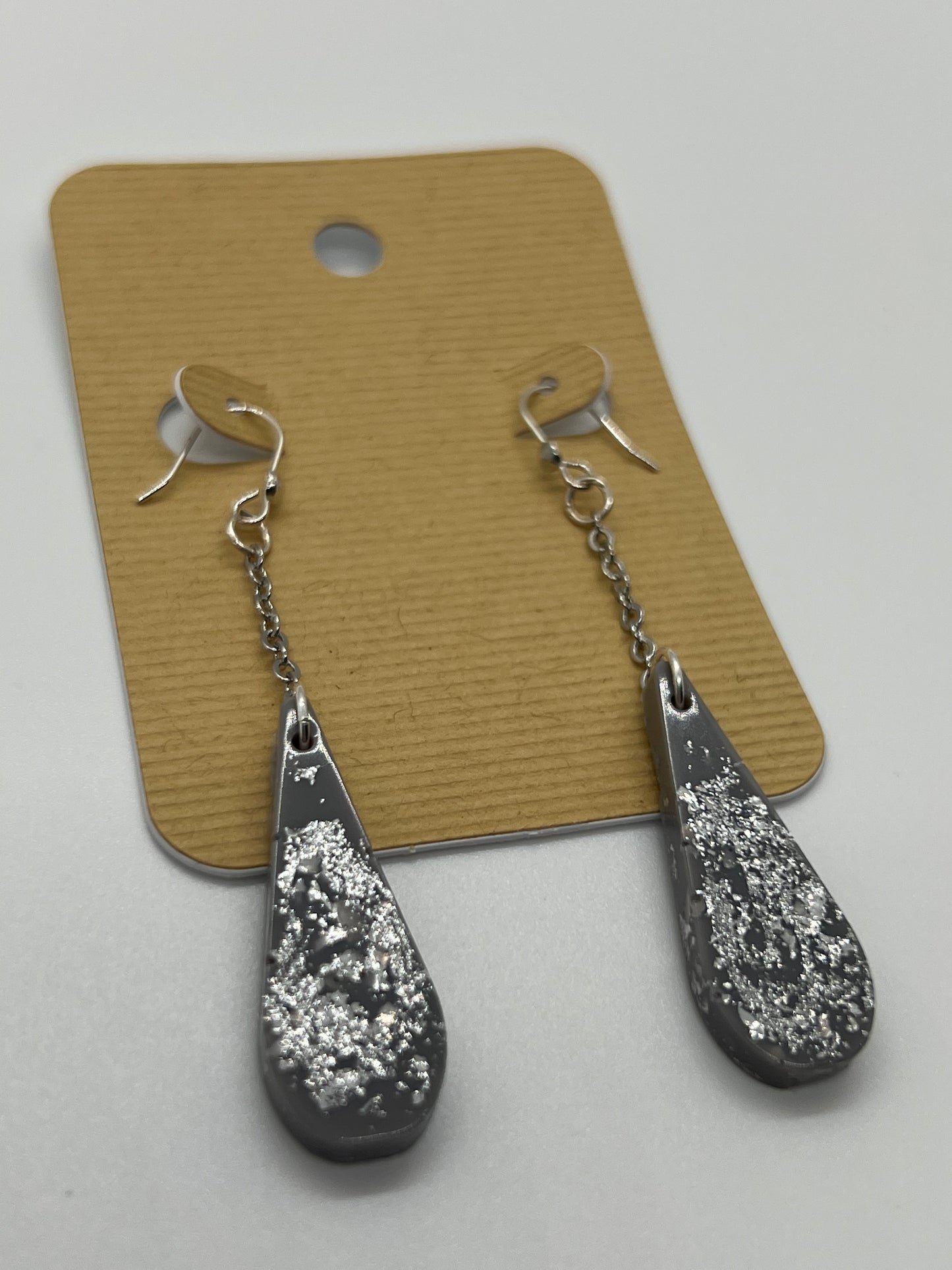 Gray & silver foil drop earrings