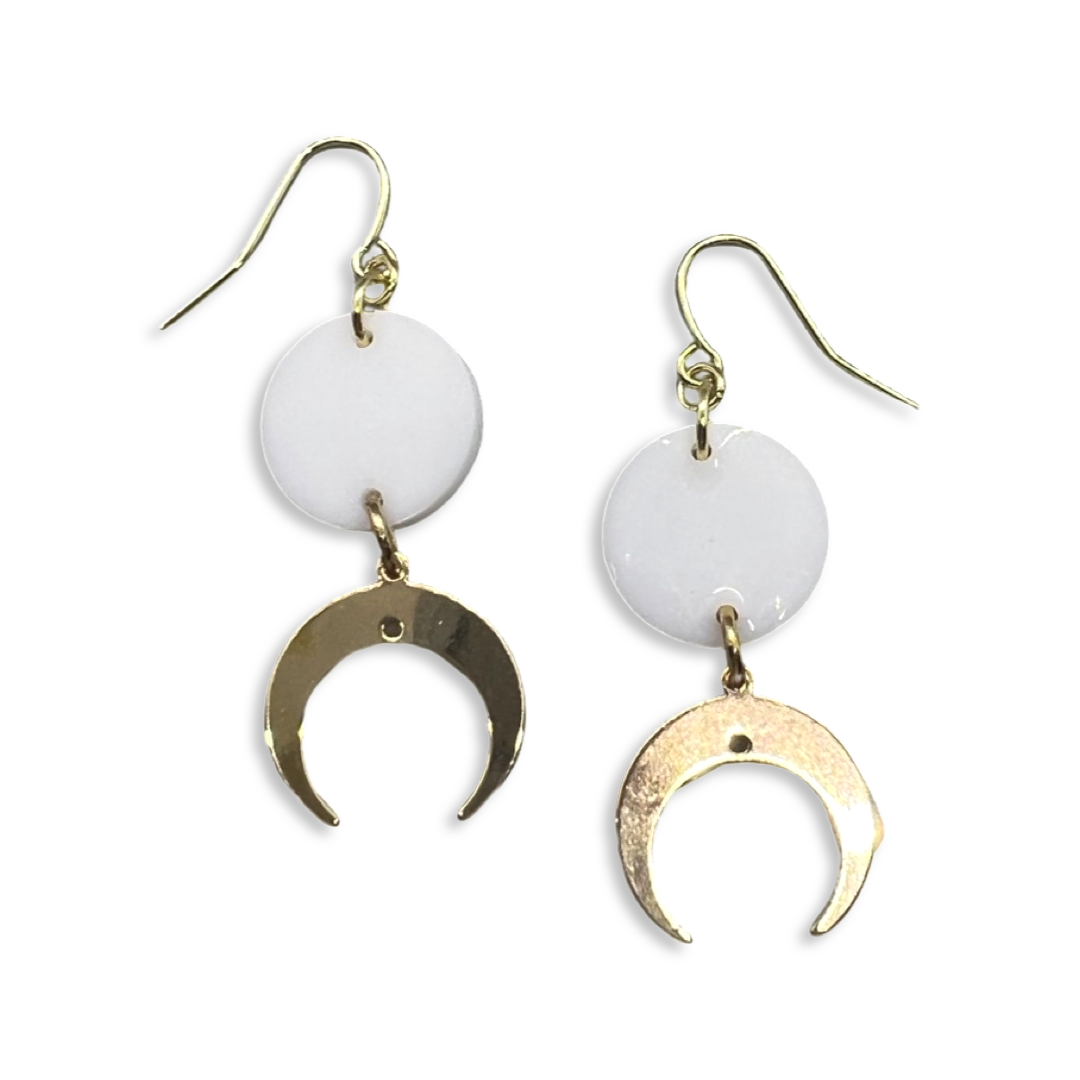 Cresent moon charms with small white round earrings