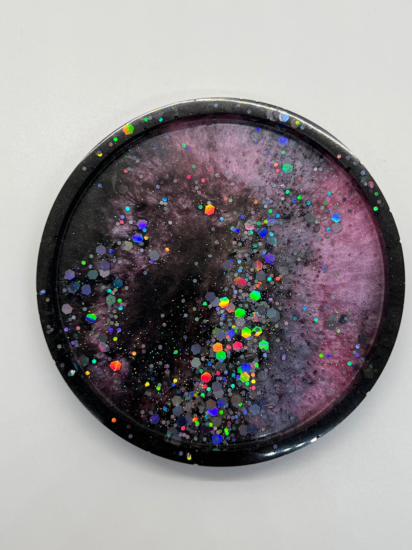 Pink circle glitter galaxy coaster