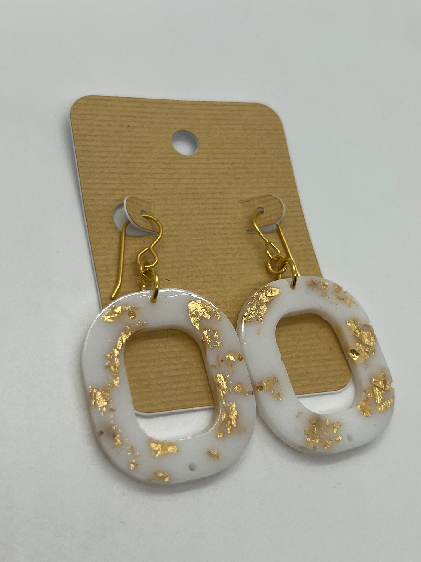 Oval hoop gold foil earrings