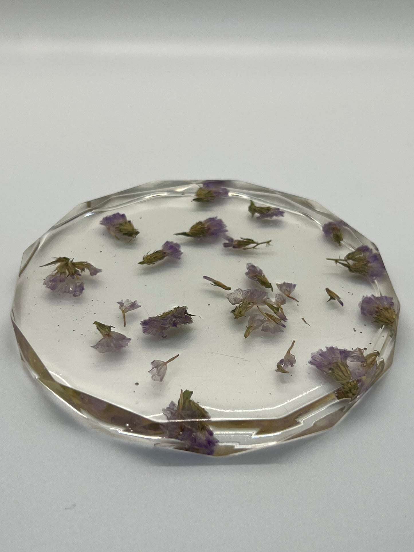 Lavendar crystal edge flower filled coasters