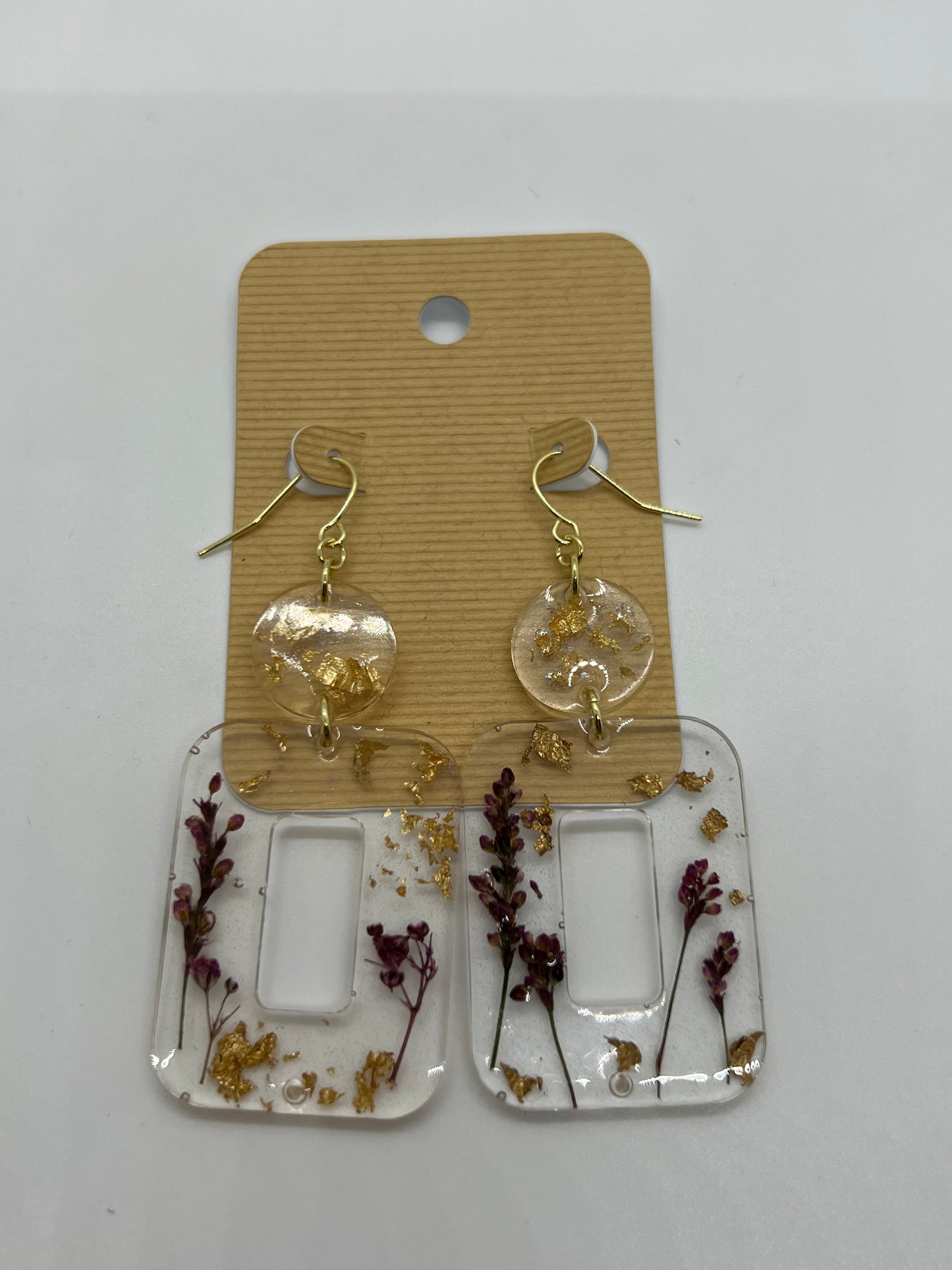 Gold & purple flower earrings