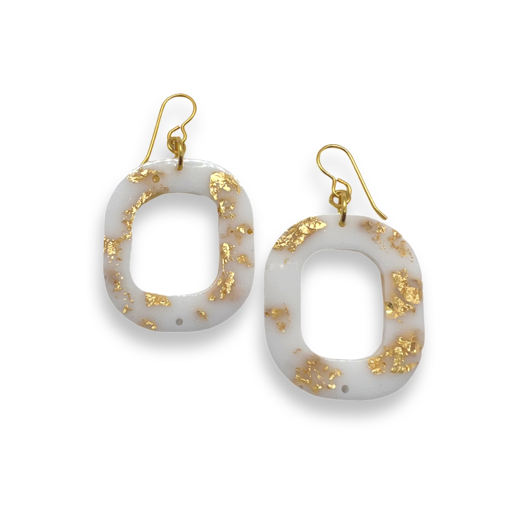 Oval hoop gold foil earrings