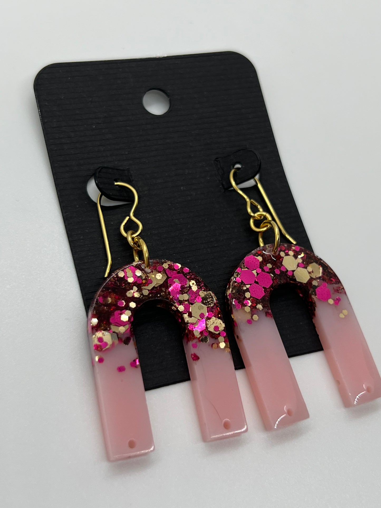 Pink little glitter arch earrings