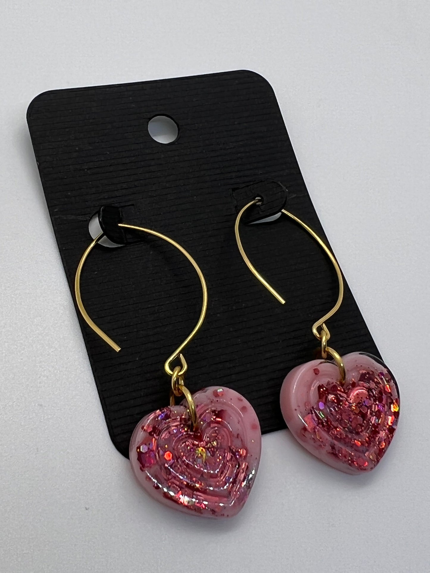 Light pink glitter heart earrings