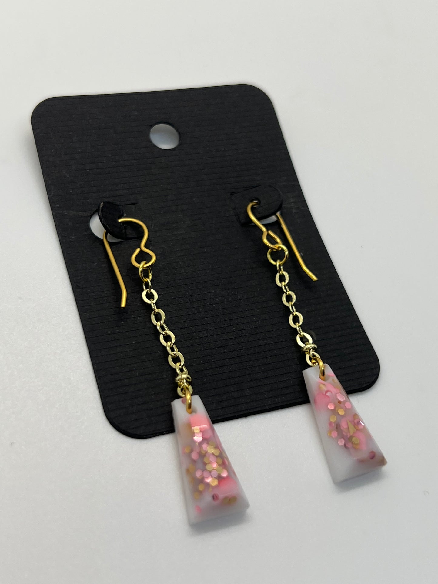 White with pink & gold glitter geometric dangles