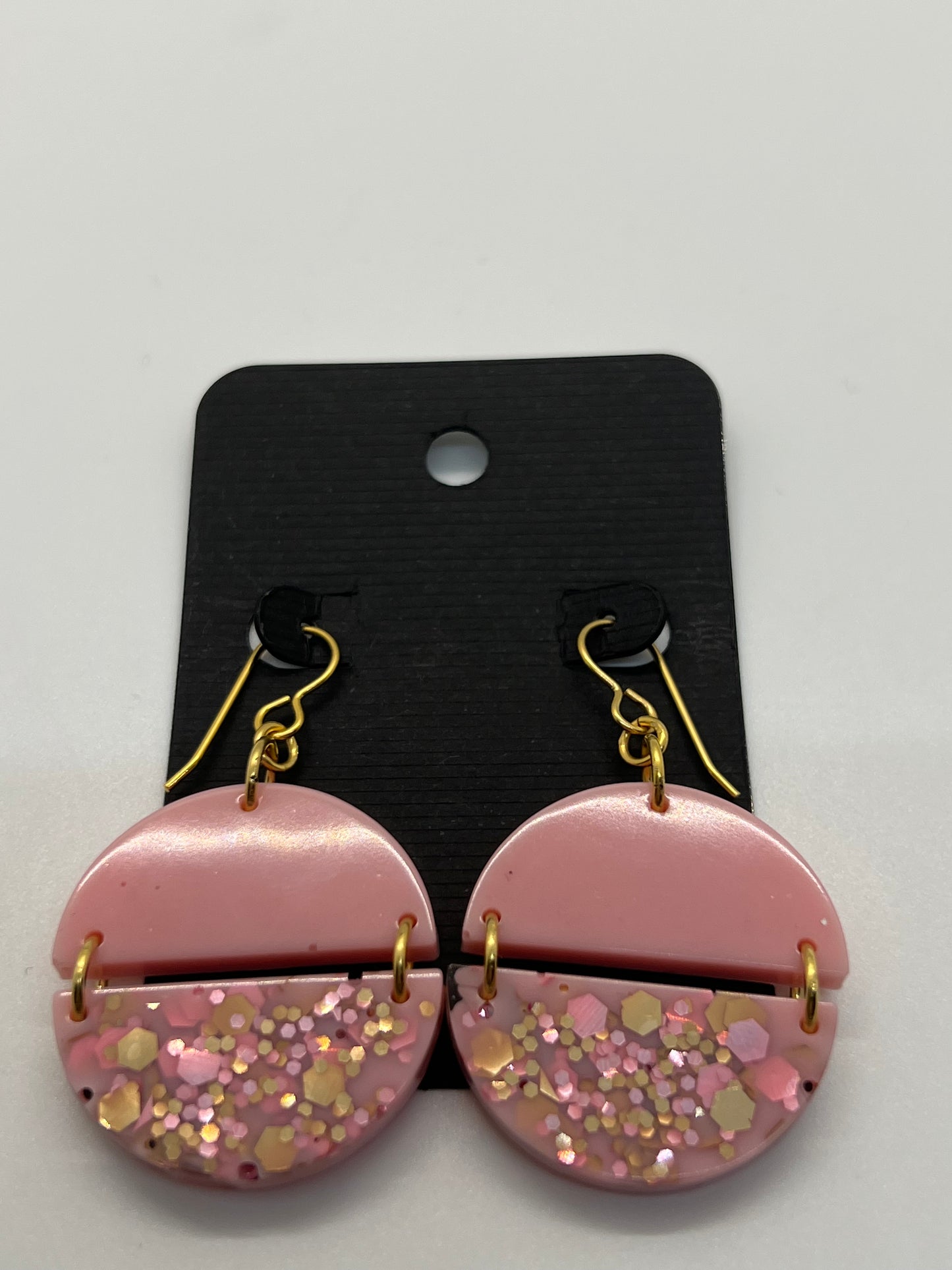 Pink & gold half circle link earrings