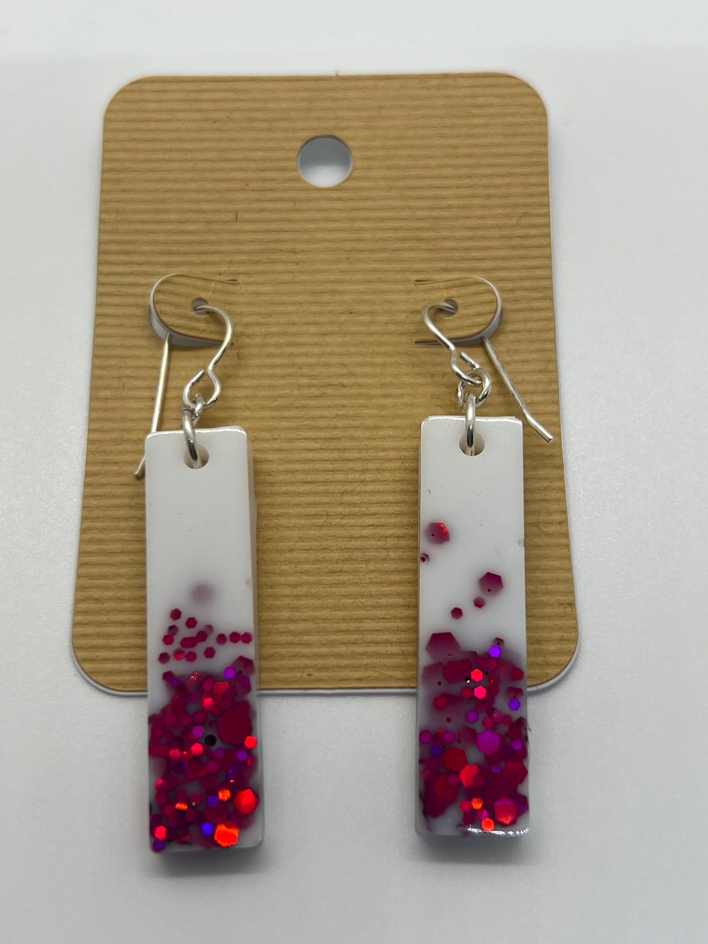 White & pink glitter rectangle dangles