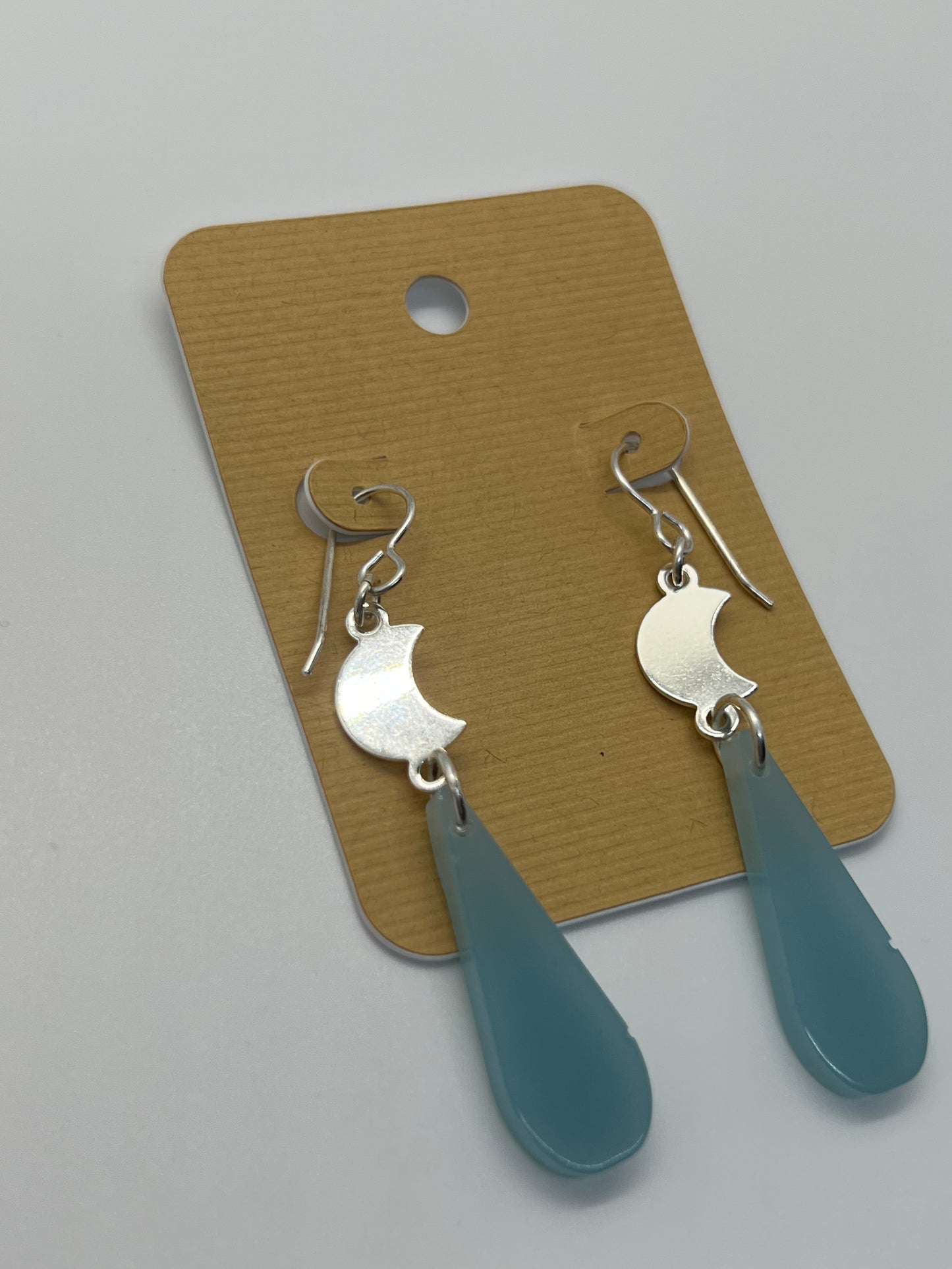 Tiny silver moon tear drop earrings