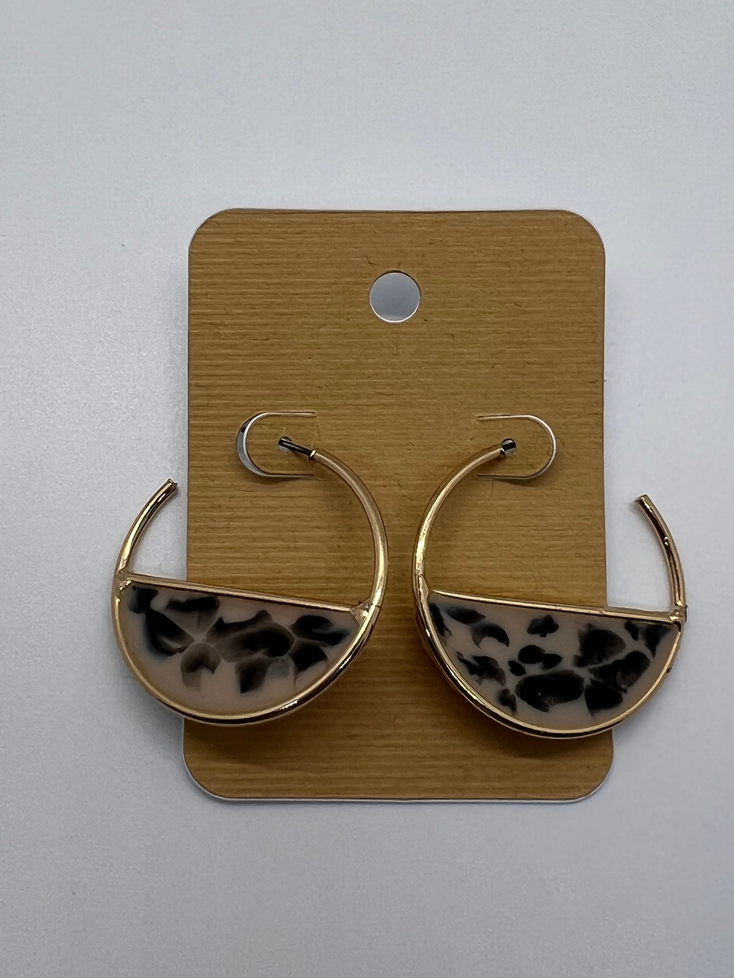 Half hoop leopard print gold earrings