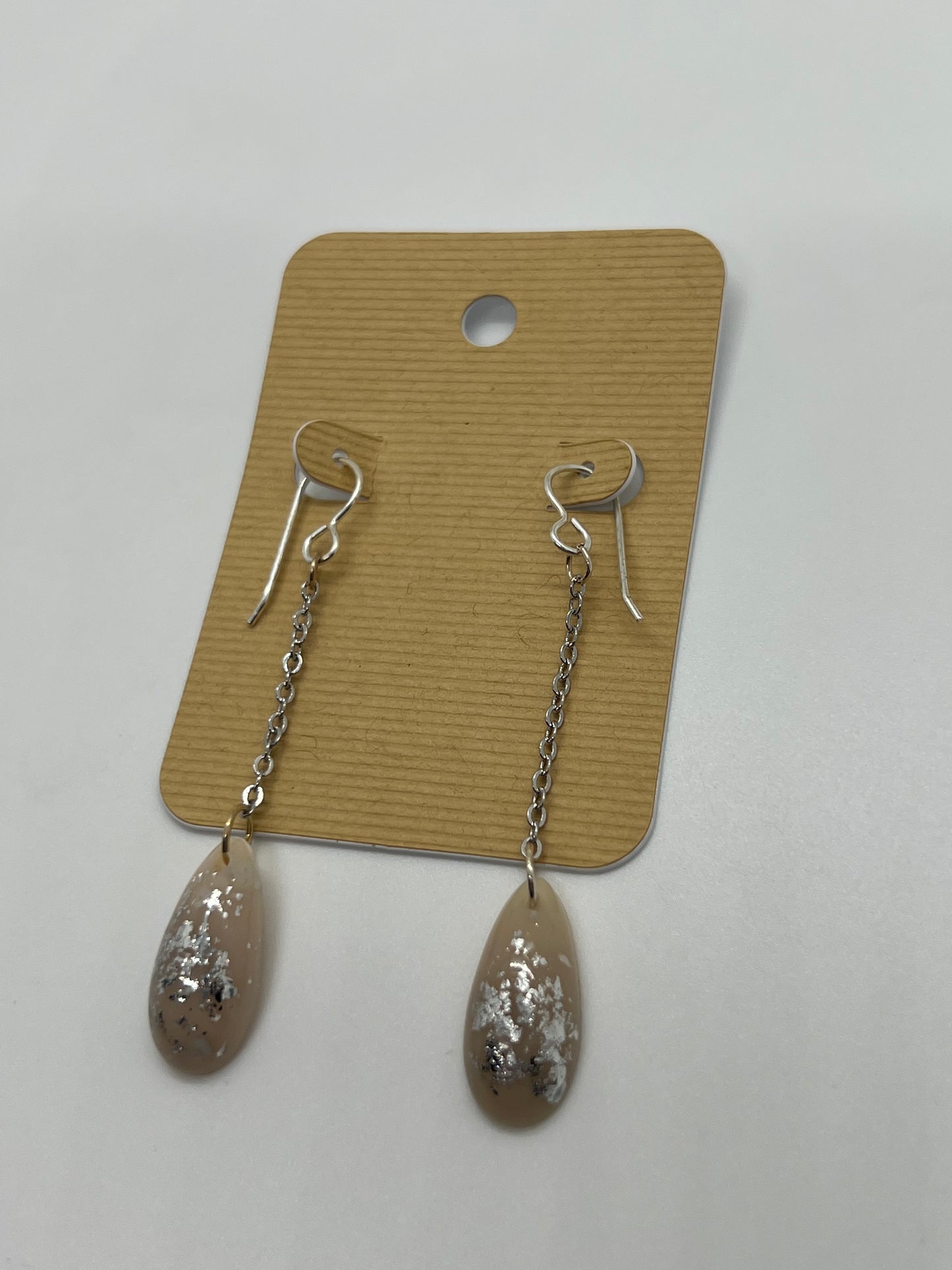 Beige & silver foil egg drop earrings