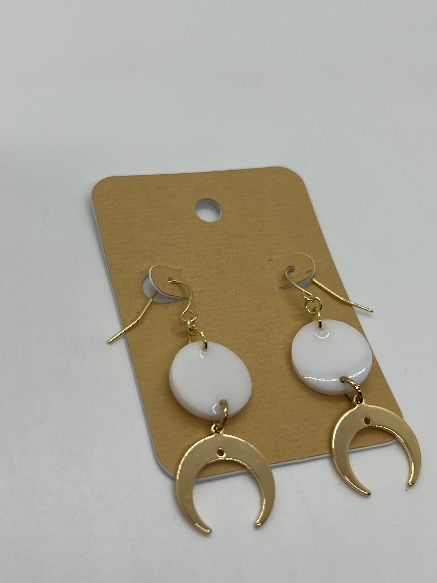 Cresent moon charms with small white round earrings