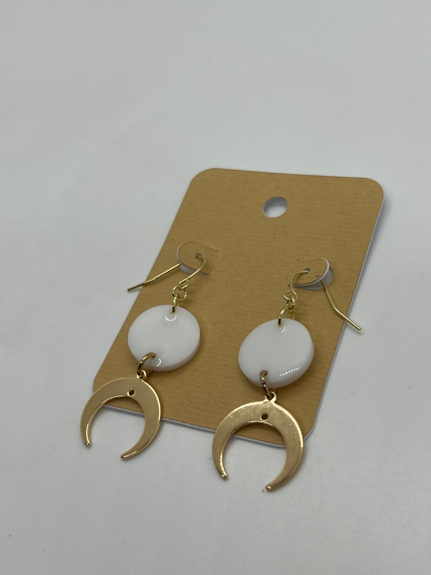 Cresent moon charms with small white round earrings