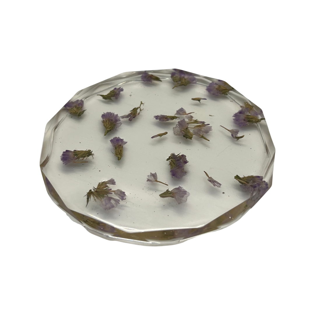 Lavendar crystal edge flower filled coasters