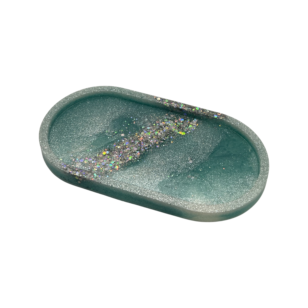 Teal glitter oval tray