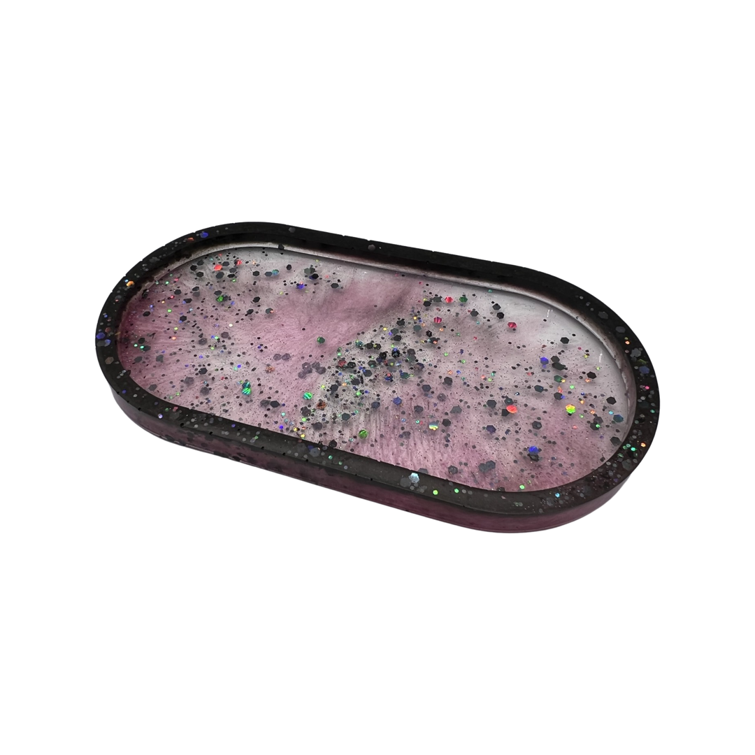 Pink oval glitter galaxy tray