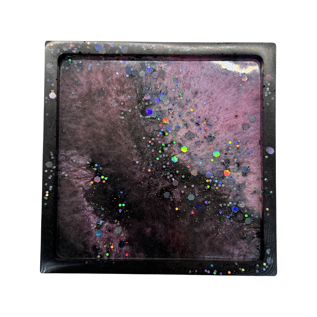 Pink square glitter galaxy coasters