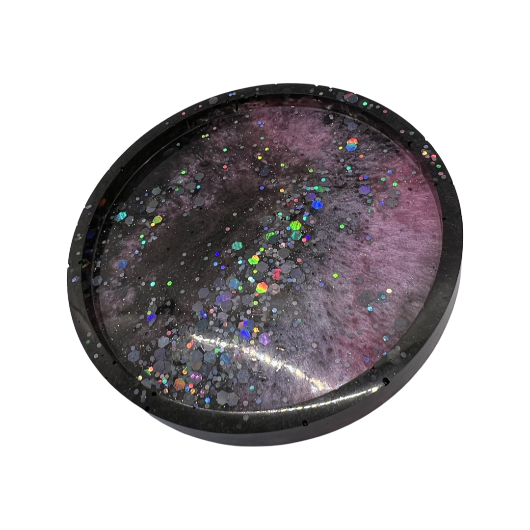 Pink circle glitter galaxy coaster