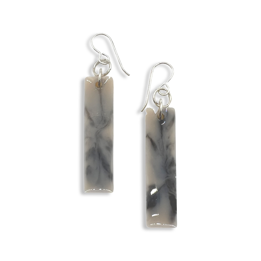 Thin black & beige marbled rectangle dangles