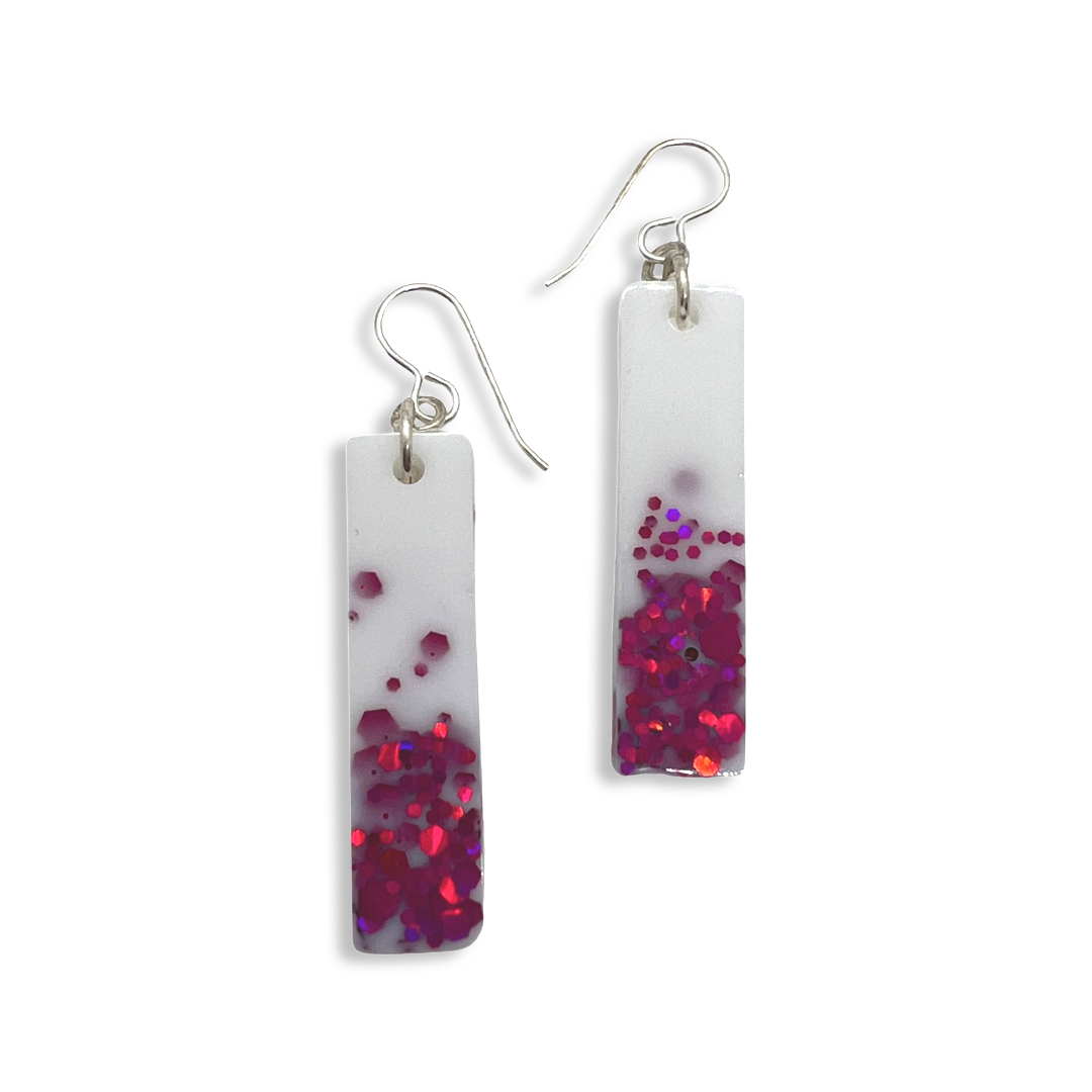 White & pink glitter rectangle dangles