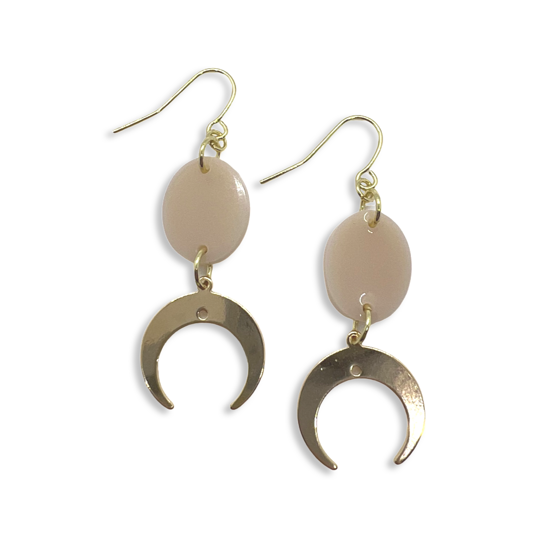 Beige oval with gold crescent moon charm