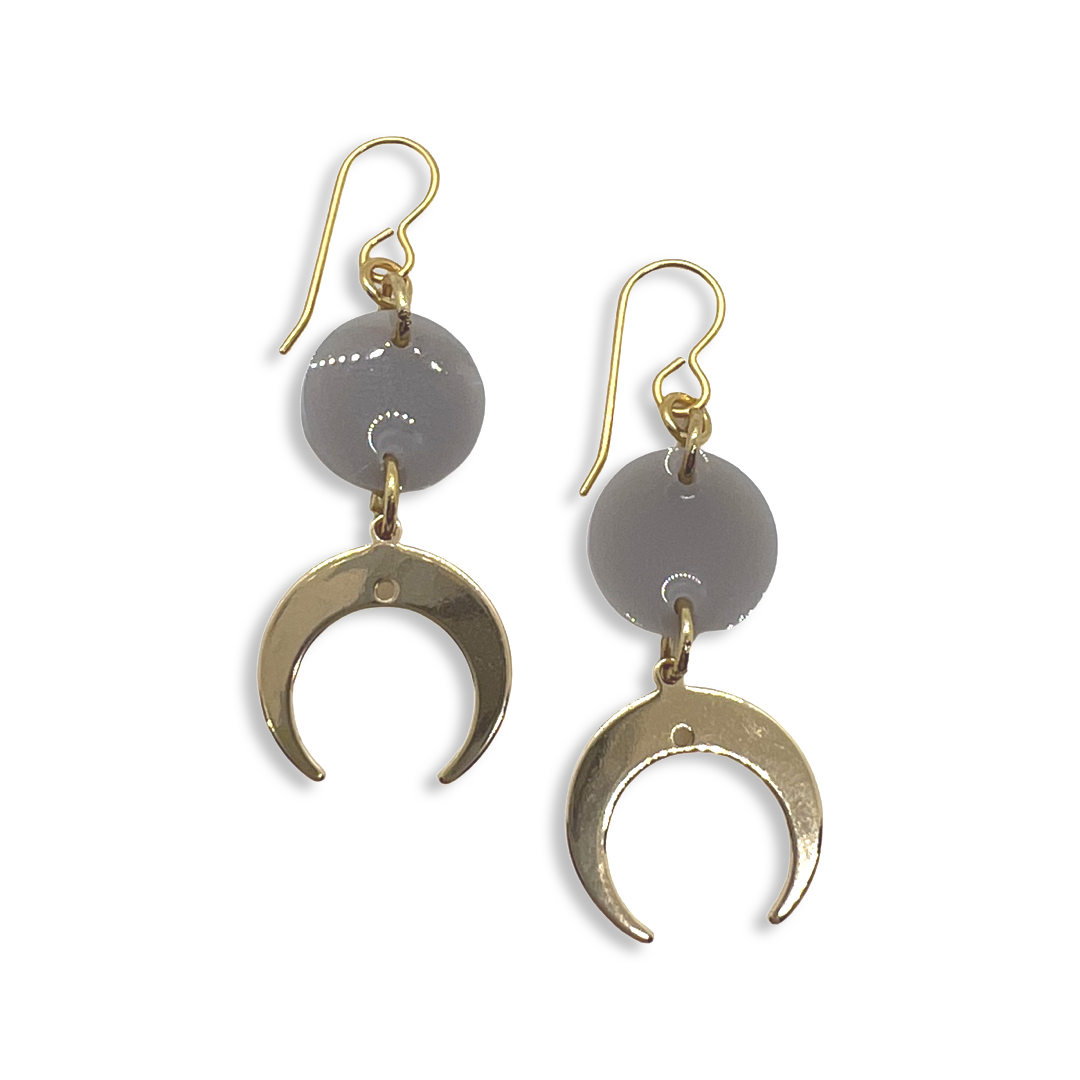 Cresent moon charms with small lavender round earrings