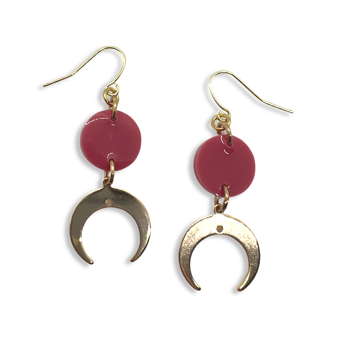 Cresent moon charms with small pomegranate round earrings