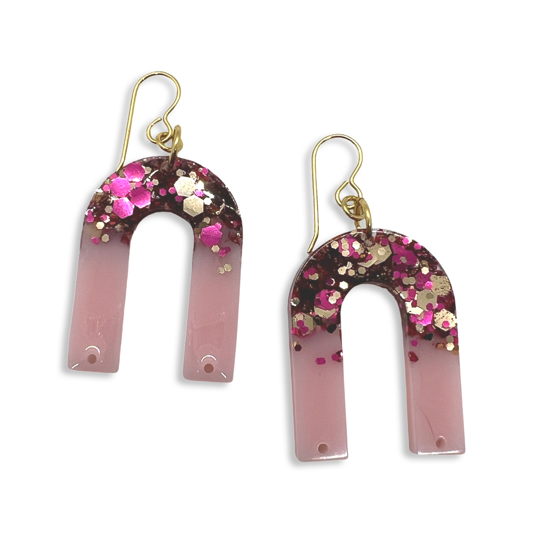 Pink little glitter arch earrings