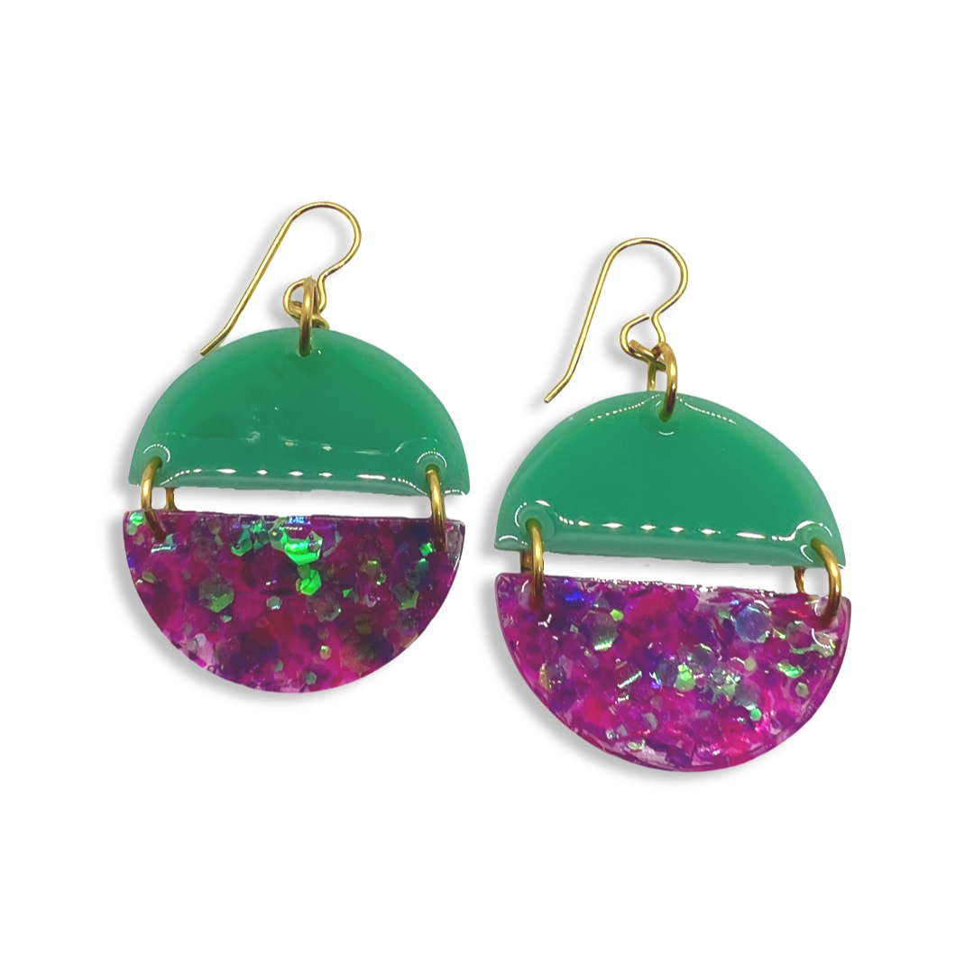 Green mermaid half circle link earrings