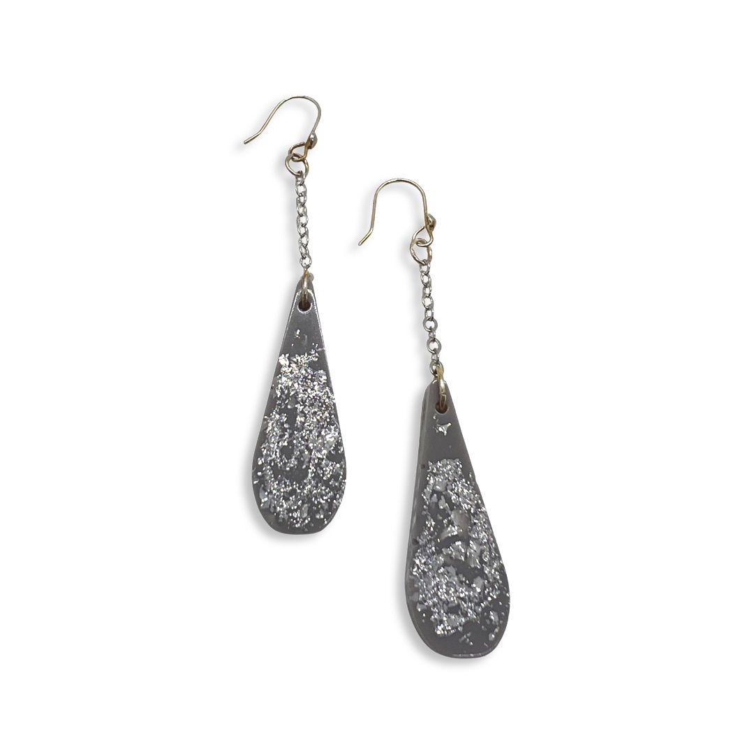 Gray & silver foil drop earrings