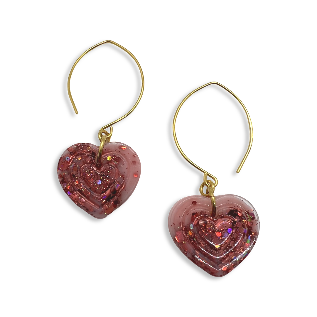 Light pink glitter heart earrings