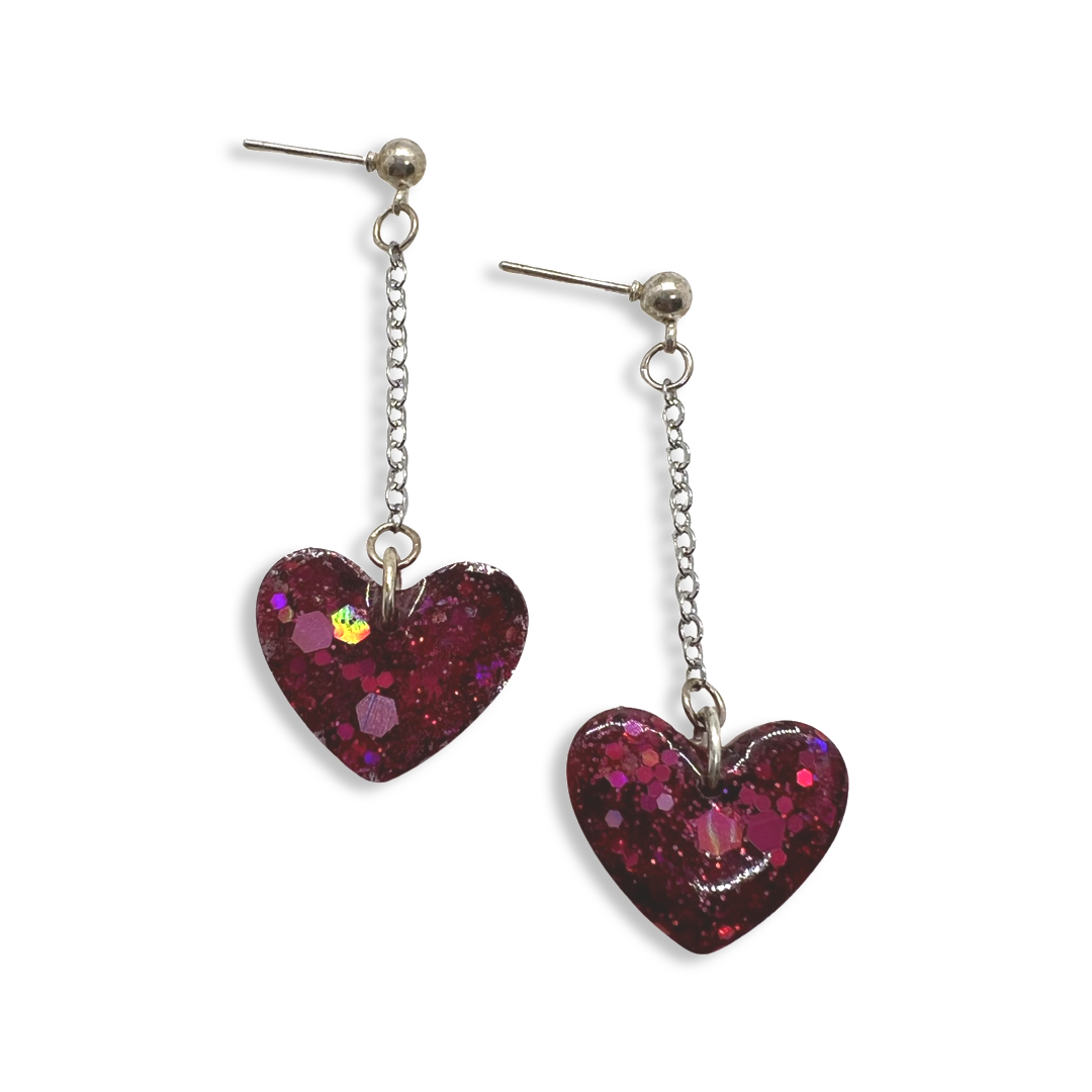 Dark pink heart earrings