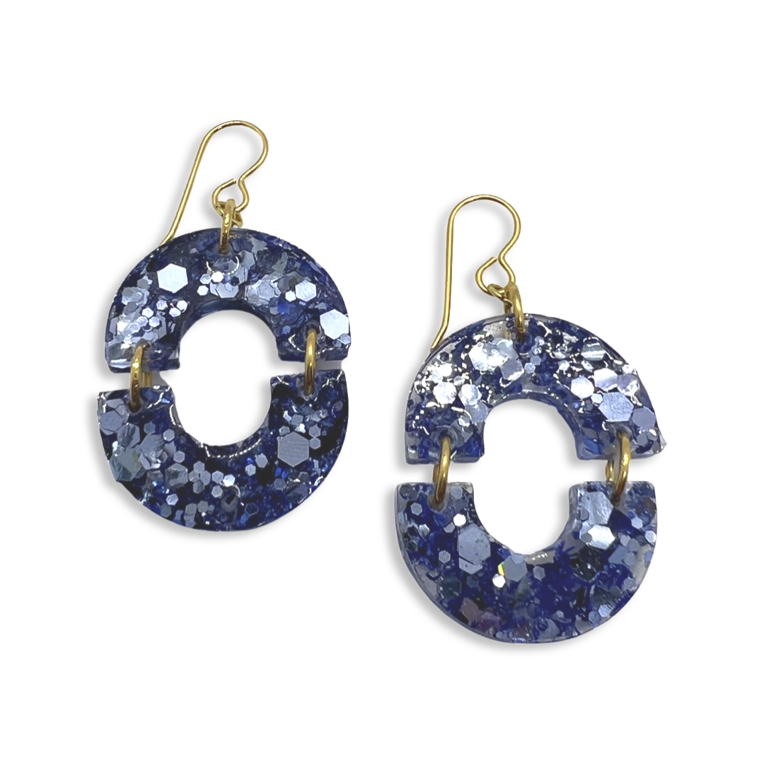 Purple half circle cut-out link earrings