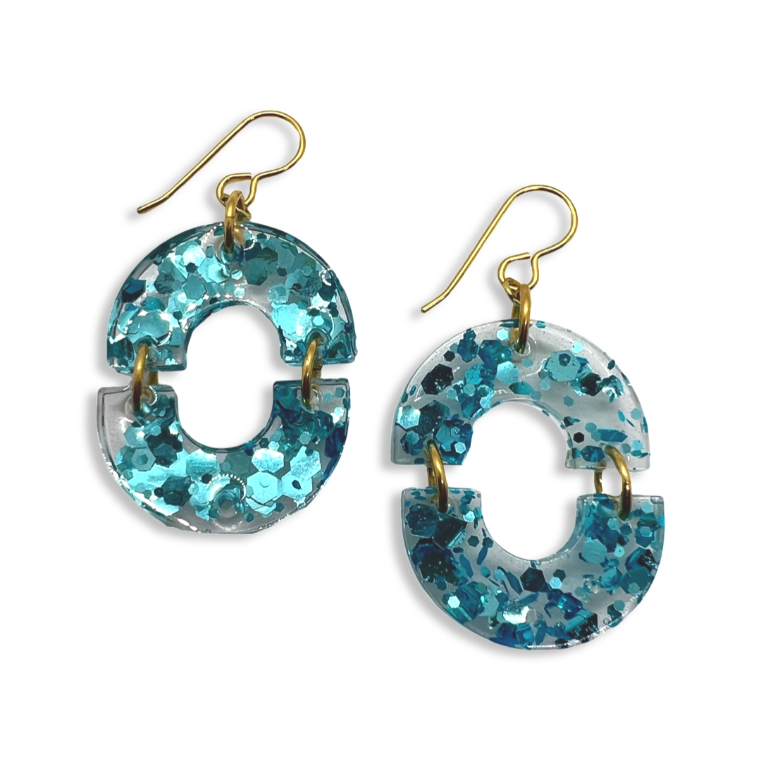 Blue half circle cut-out link earrings