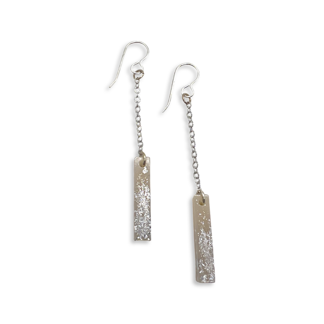 Thin beige rectangle dangle earrings