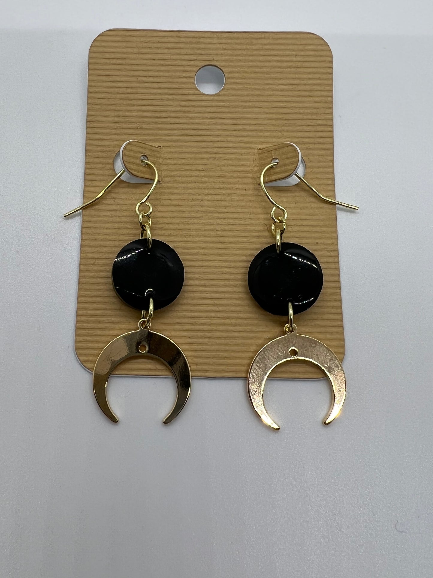 Cresent moon charms with small black rounds earrings