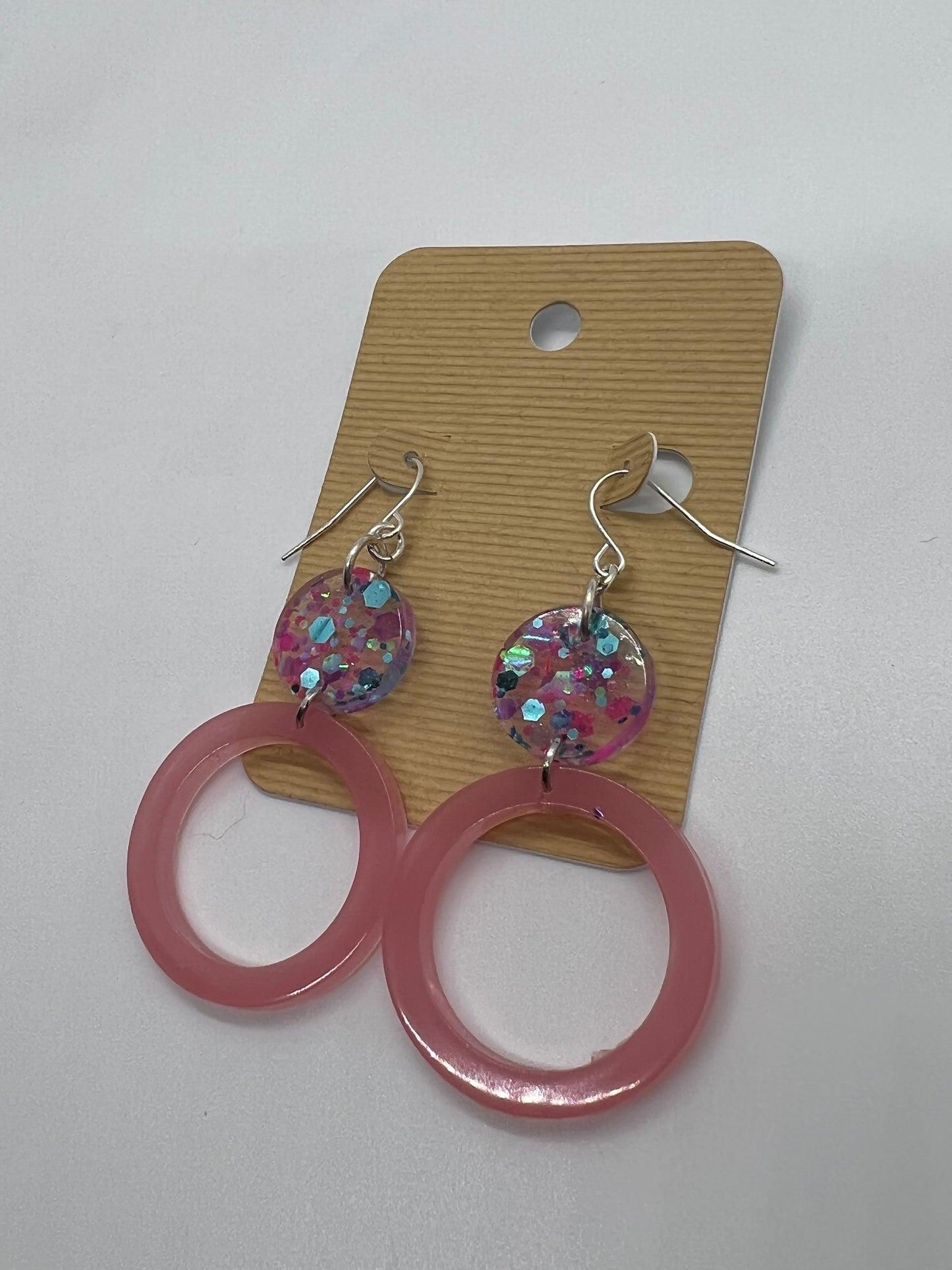 Coral drop hoop earrings