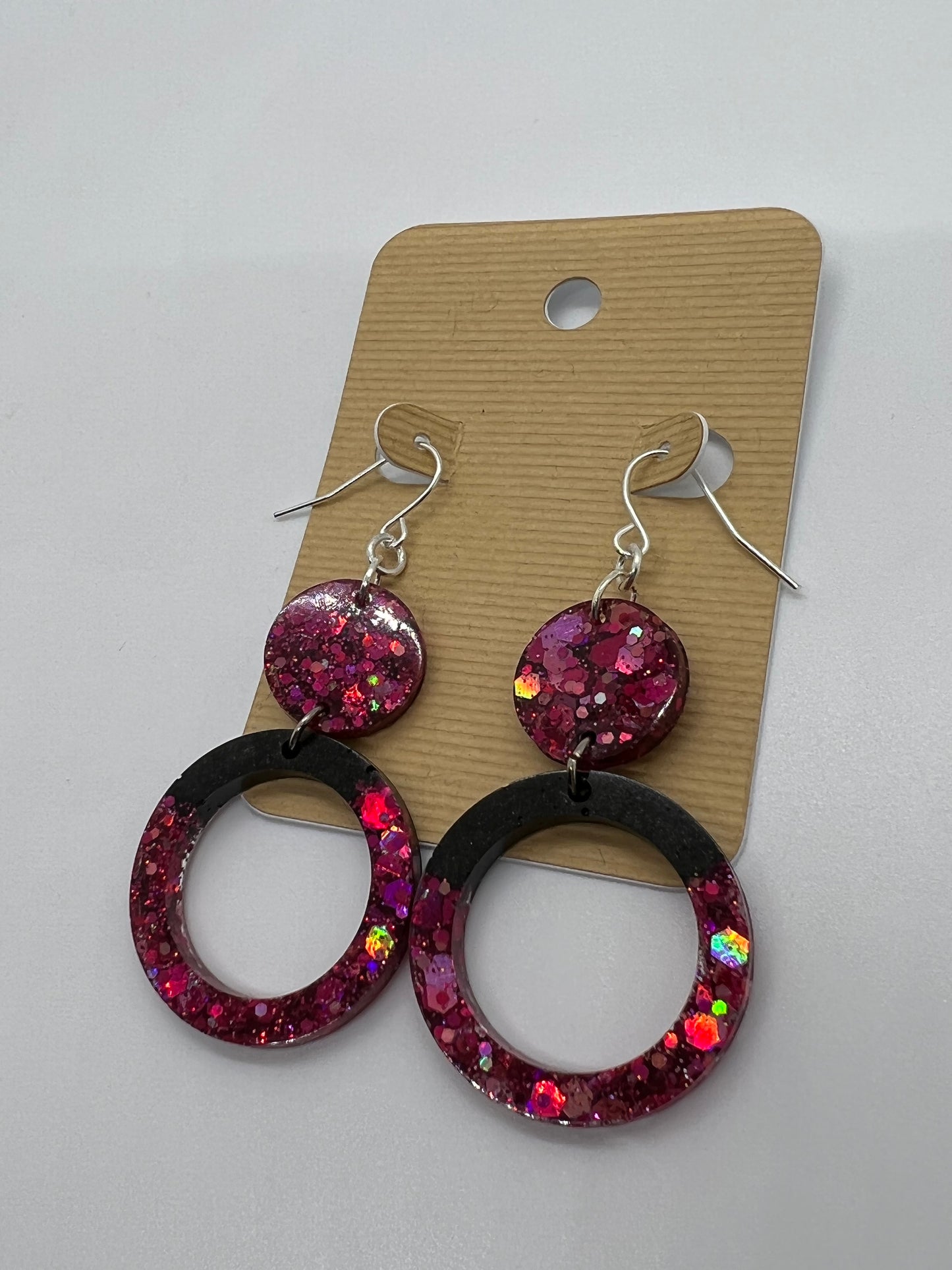 Hot pink drop hoop earrings