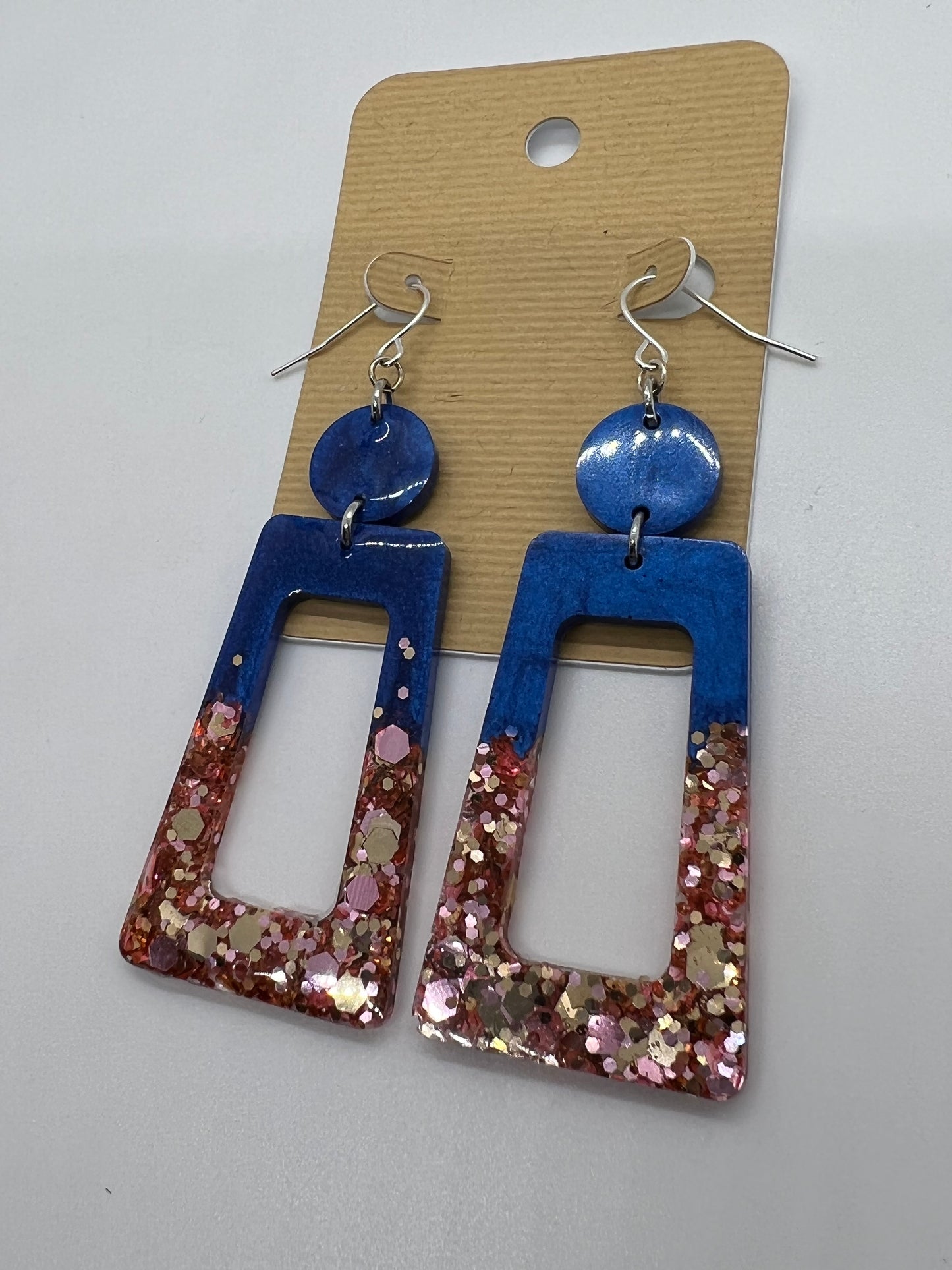 Navy & pink glitter dangle earrings