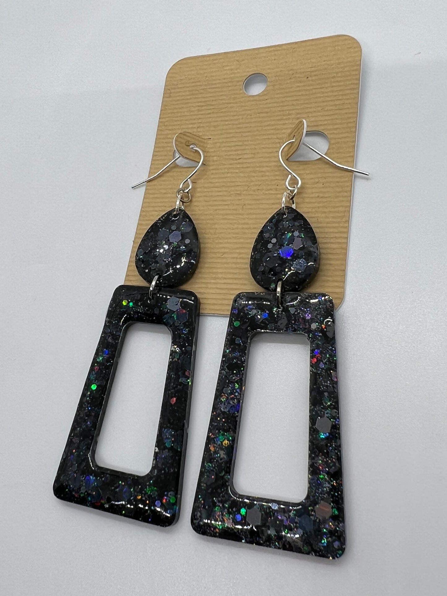 Black glitter dangle earrings