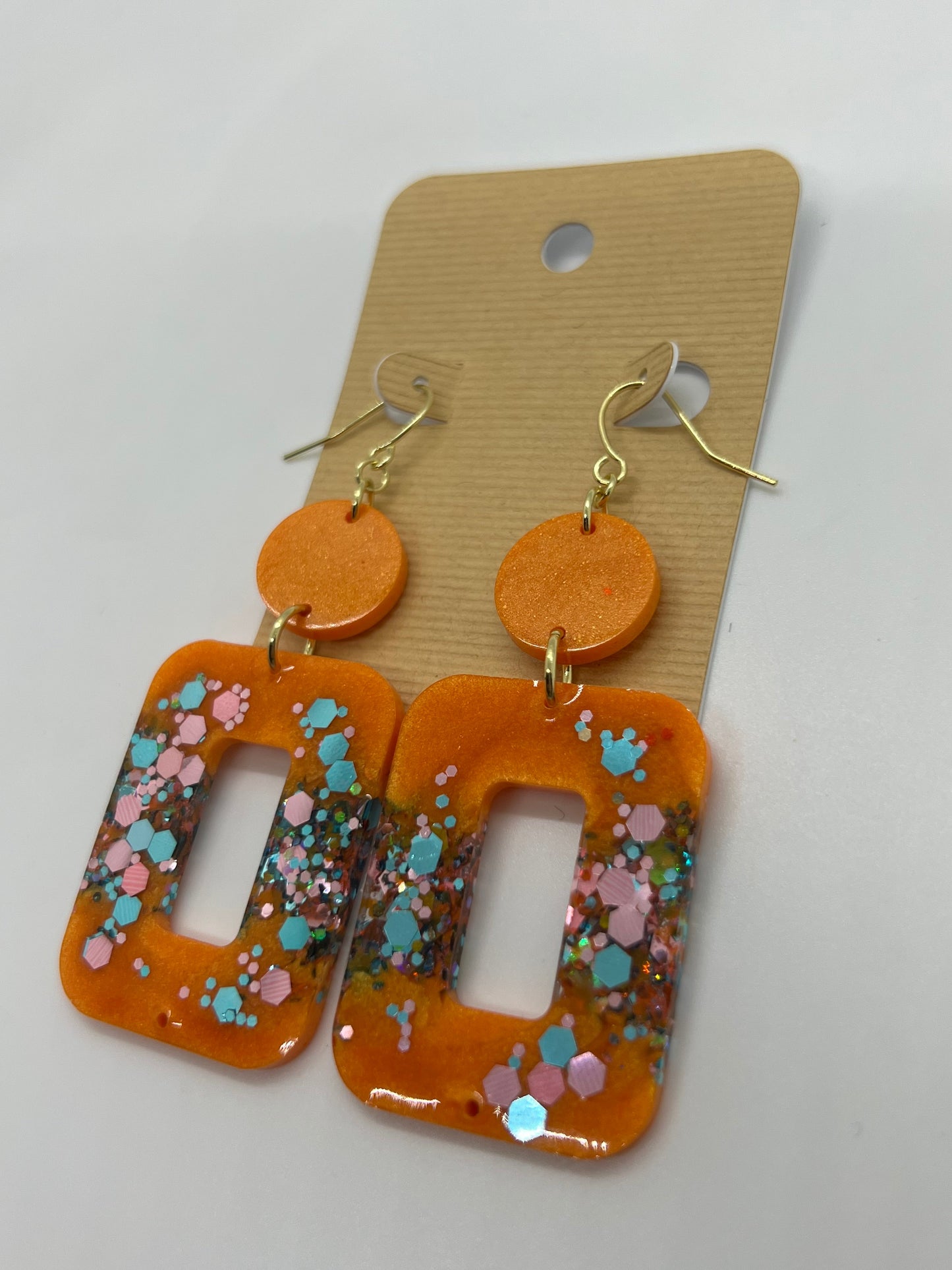 Thick orange square cut-out earrings