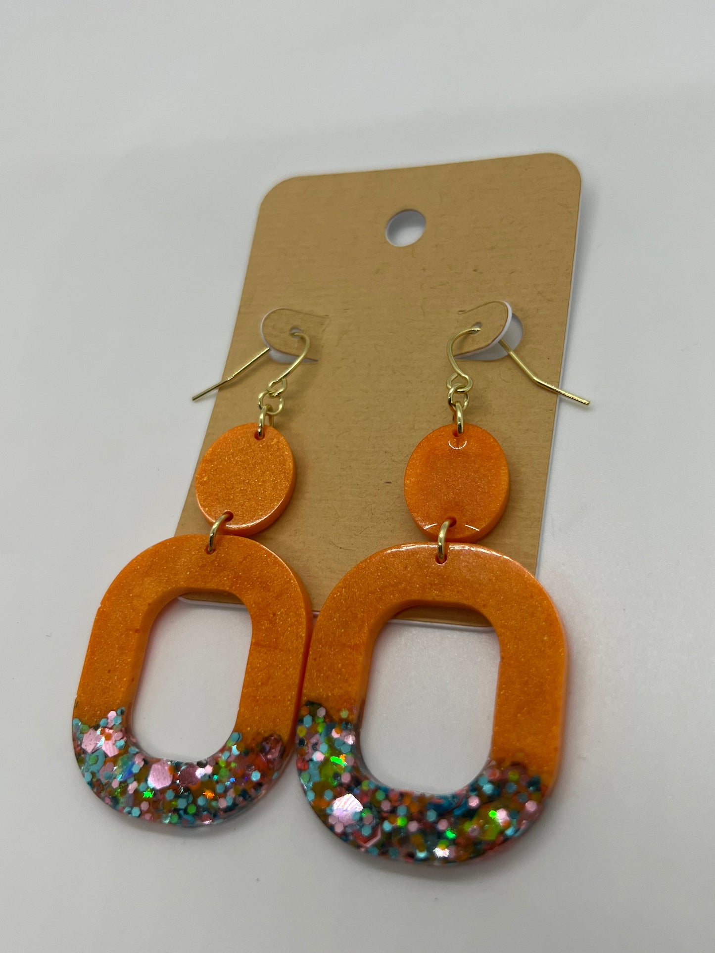 Orange thin square cut-out earrings