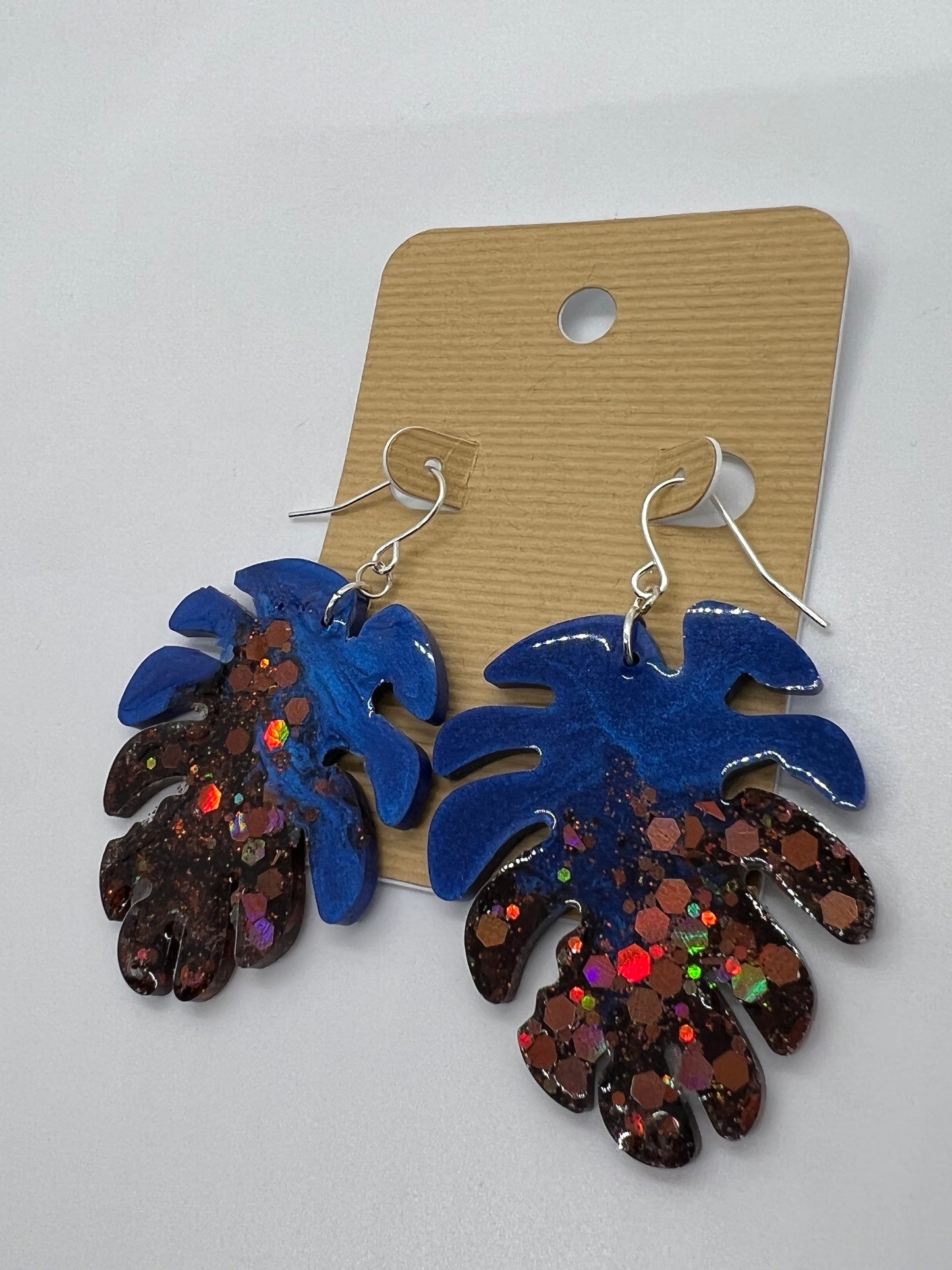 Brown & Navy leaf earrings