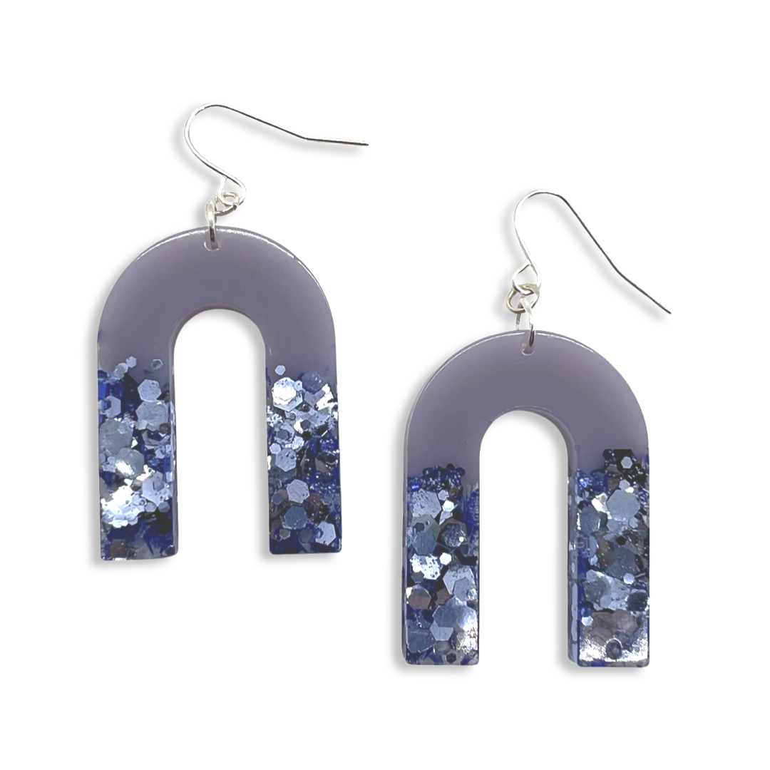 Purple little glitter arch earrings