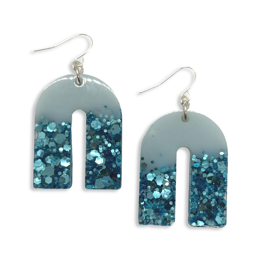 Large sky blue arch earrings