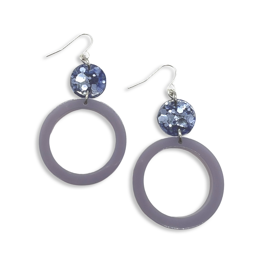 Purple drop hoop earrings