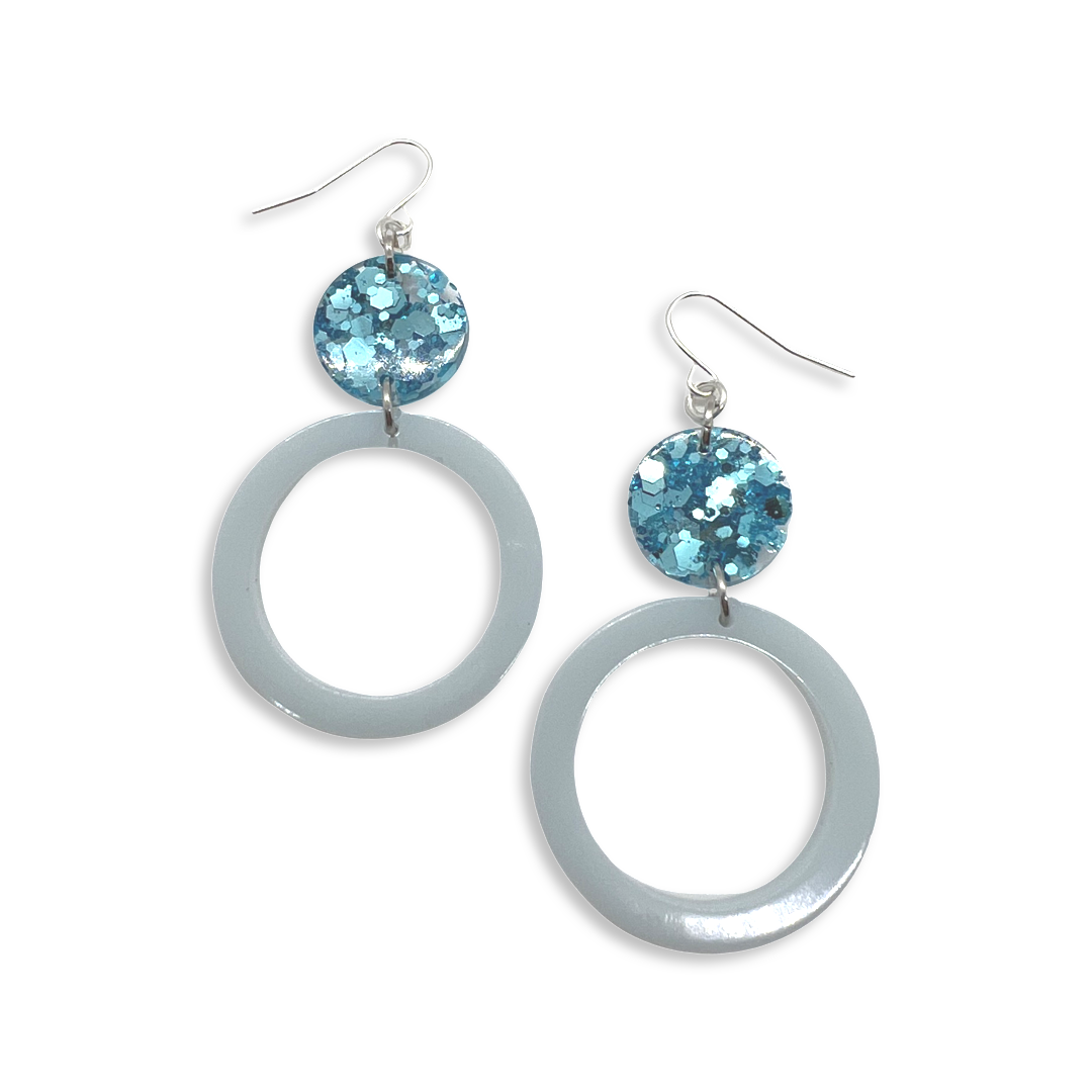 Baby blue drop hoop earrings