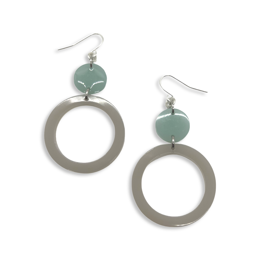 Teal & gray drop hoop earrings