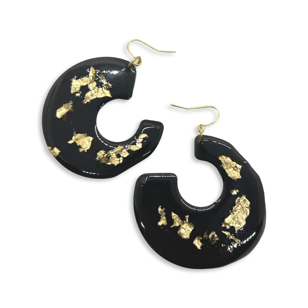 Black & gold thick hoop earrings