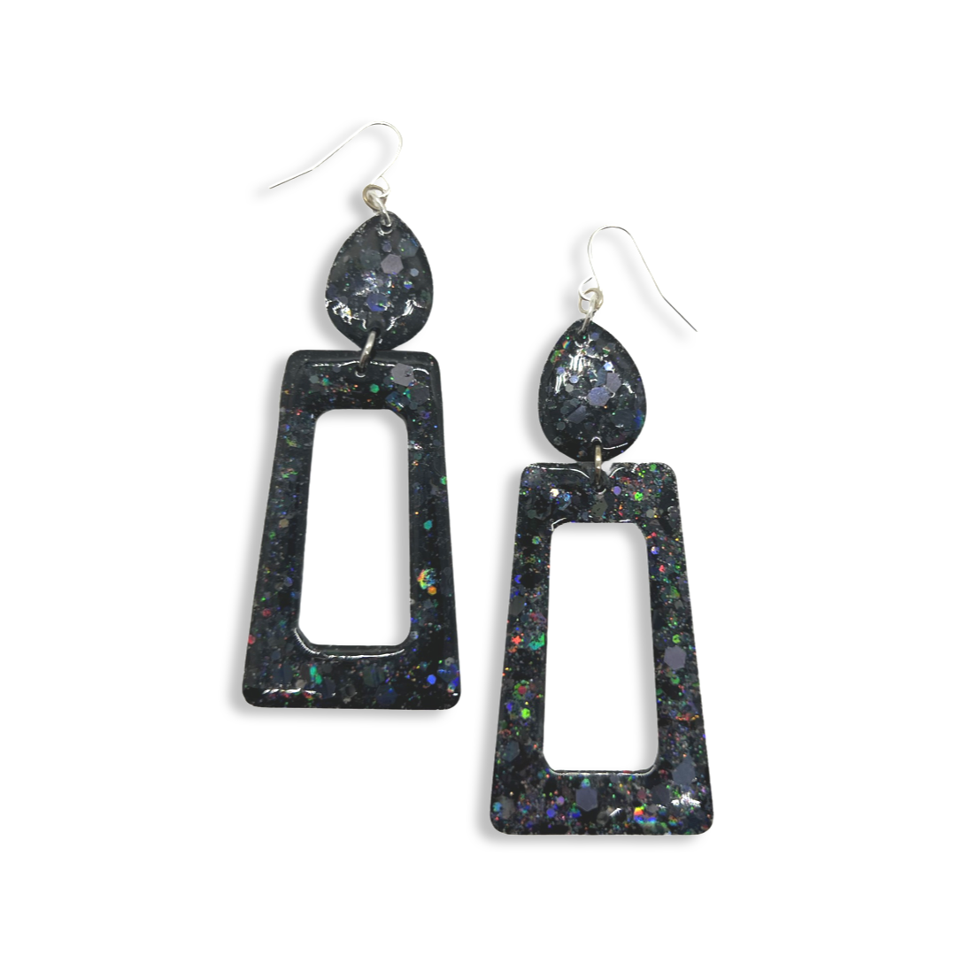 Black glitter dangle earrings